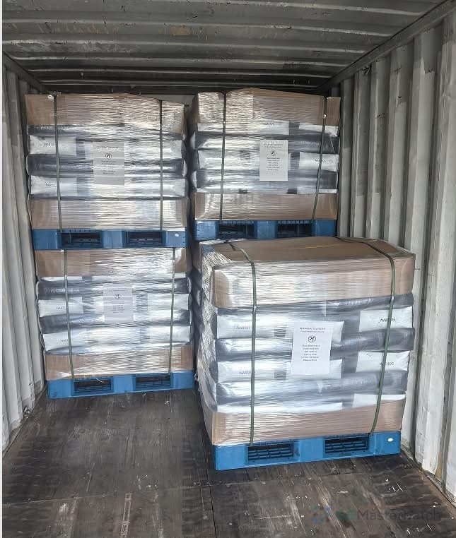 Masterbatch pallets loaded inside an export container
