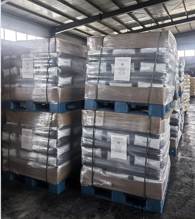Palletized masterbatch shipment prepared for export